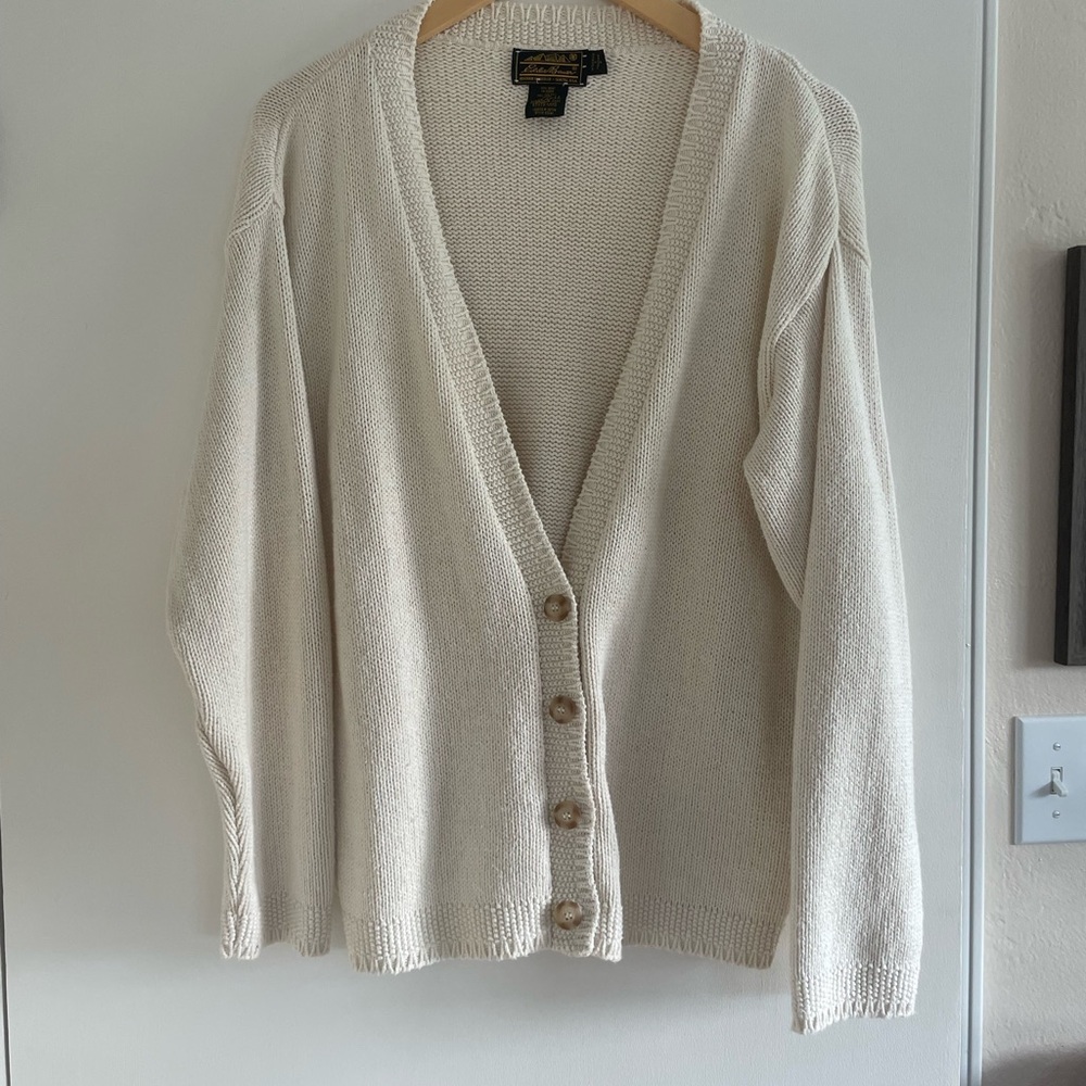 Vintage Eddie Bauer Cream V-Neck Button Cardigan Sweater
